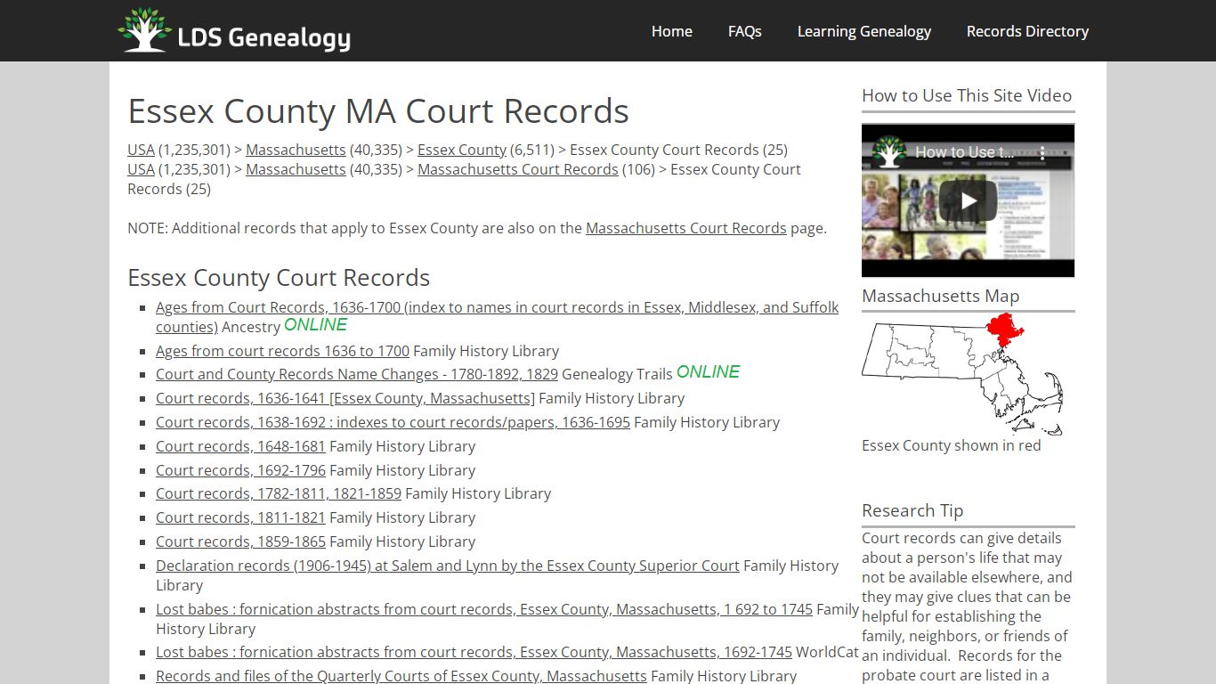 Essex County MA Court Records - ldsgenealogy.com